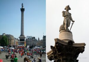 넬스기념탑 원경과 넬슨제독의 조상 근경