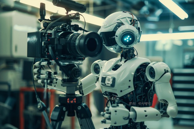 촬영카메라를 다루는 로보트