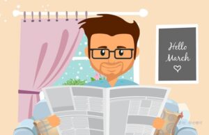 신문 읽는 안경 쓴 남자의 이미지