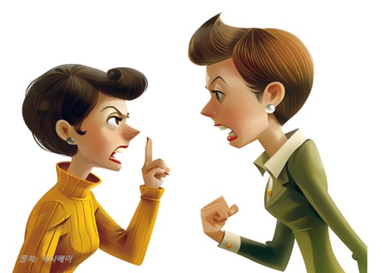 의견이 달라 다투는 두 여자