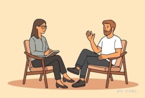 대화를 통해 팩닉 치료를 받는 남자 이미지