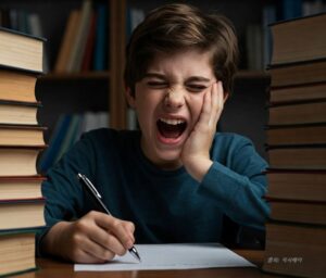 공부하다가 갑자기 짜증을 내는 어린이
