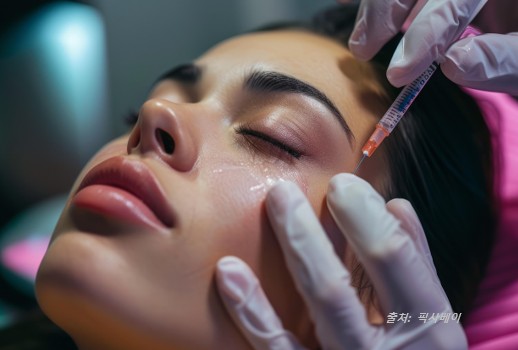 눈가에 보톡스를 맞고 있는 여성
