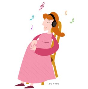 음악을 듣는 임산부 이미지