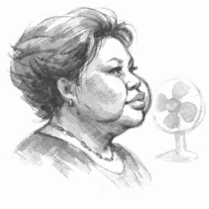 성형부작용을 겪는 선풍가 아줌마 이미지(AI생성)