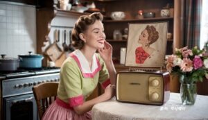  가사일을 하며 라디오에 심취하는 미국 여성