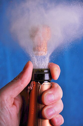 거품의 압력에 튕겨 나오는 코르크