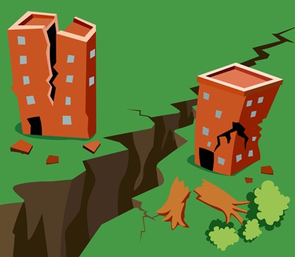 건물이 휘어지고 땅이 갈라지는 그림