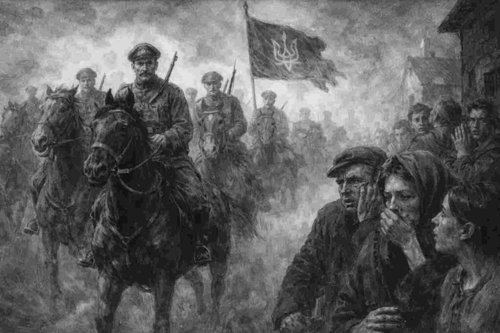 페틀류라 군이 마을로 진입하는 상상의 이미지