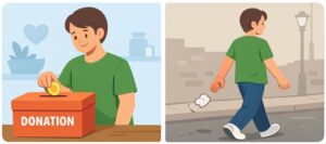 한펴으로는 기부하고 다른 하편으로는 거리에 쓰레기를 버리고, 도덕적 면허 효과