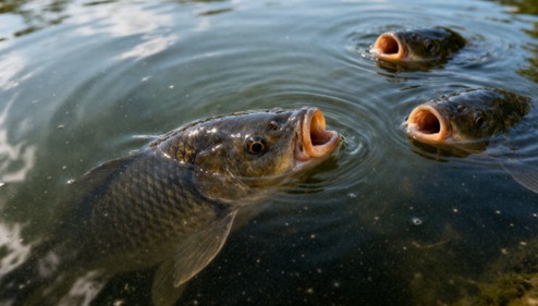 산소부족으로 강 표면으로 올라온 물고기들