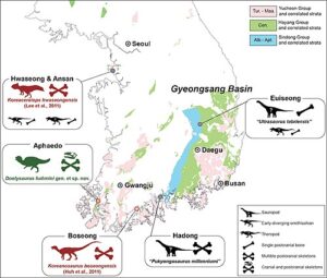 한국 공룡 골격 화석 분포도