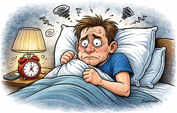 침대에 누워 공포에 질려 있는 표정