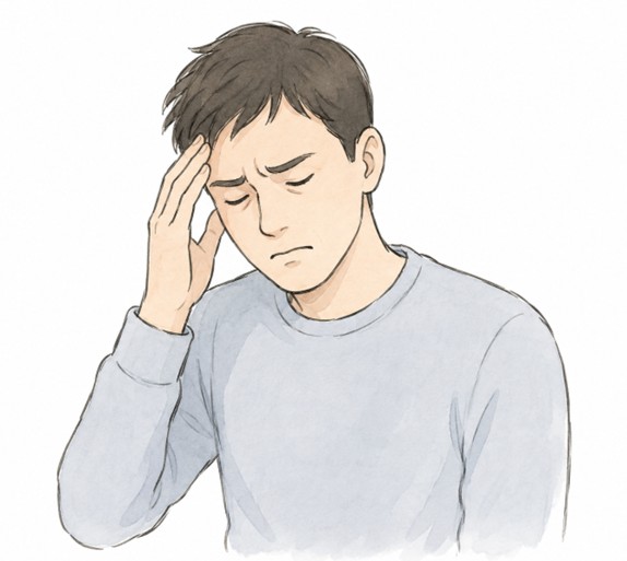 두통을 느끼는 표정의 캐리커쳐 이미지