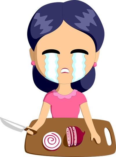 양파를 썰며 눈물 흘리는 만화 이미지