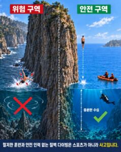 클리프다이빙의 위험을 경고하는 내용으로 AI가 만들어낸 인포그래픽